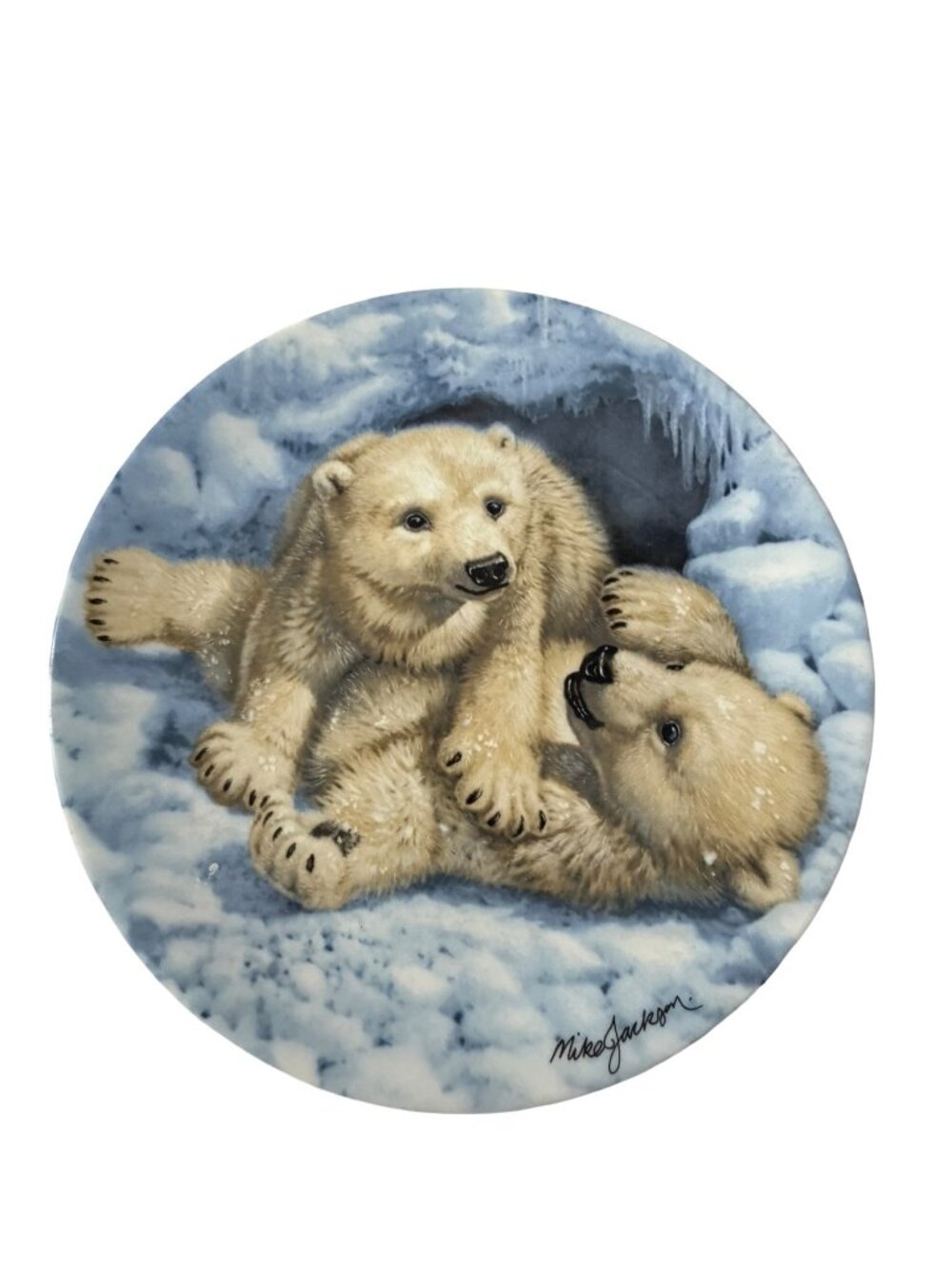 1990 Royal Grafton Polar Bear Cubs Collector Plate Mike Jackson Bone China